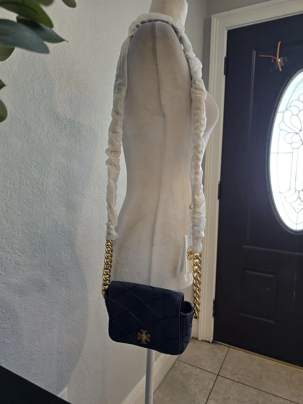 Tory Burch Navy Quilted Lysa Mini Crossbody Bag Gold Chain Strap Turn Lock NWT